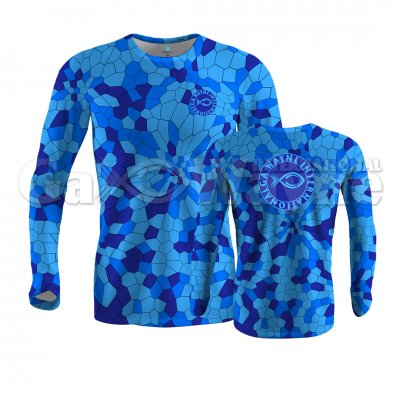 Hexagonal Camo Blue Fishing Performance Shirts