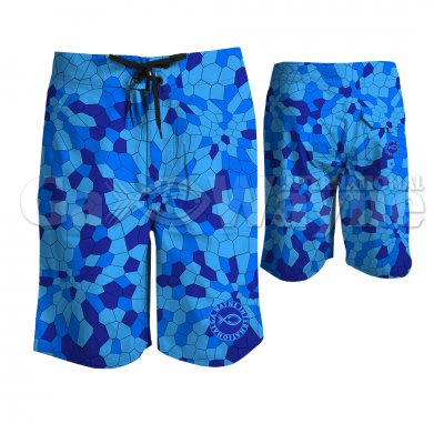 Hexagonal Camo Blue Fishing Board Shorts